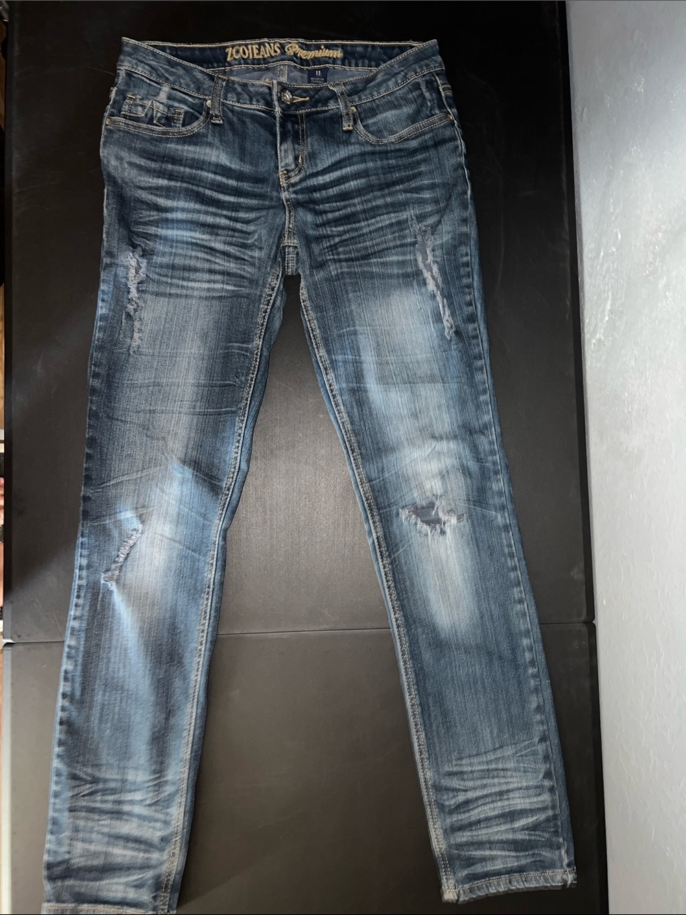 ZCO Jeans Skinny Distressed Dark Blue Wash